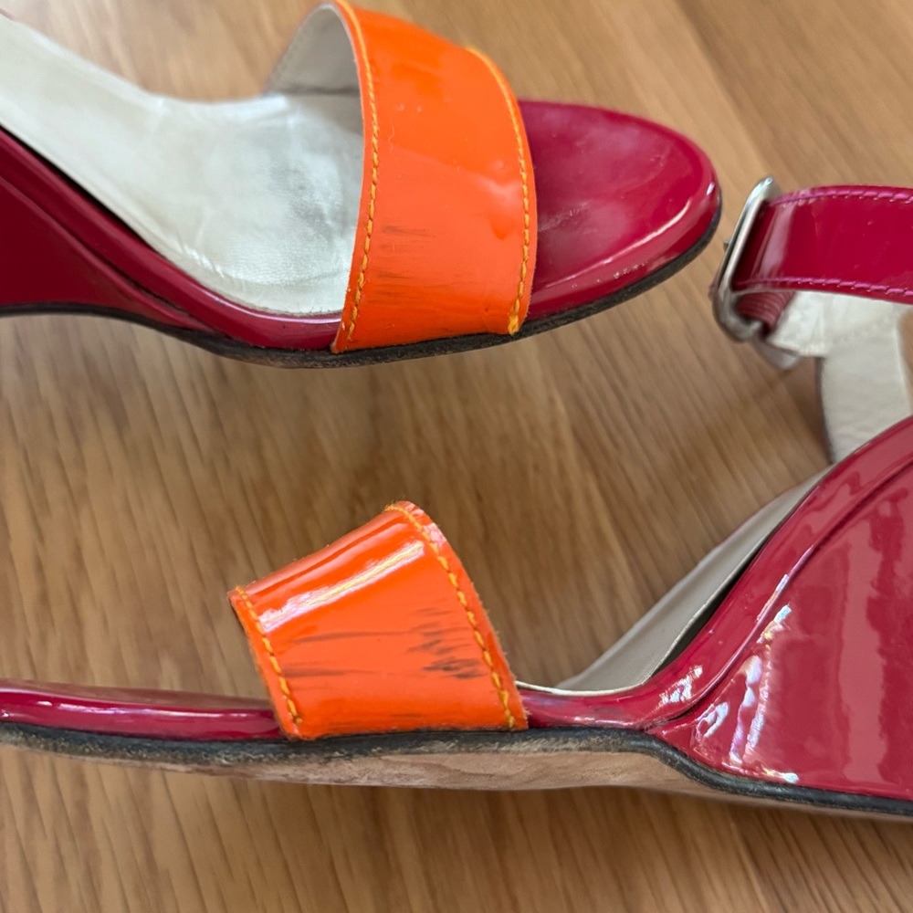 STUART WEITZMAN WEDGE SANDALS COLORBLOCK LEATHER STRAPLY OPEN TOE SZ 8 VIBRANT 8 - Picture 3 of 10